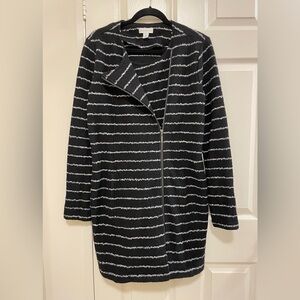 Paraphrase Black and White Striped Coat. 85% wool 15% acrylic. Lots of stretch!